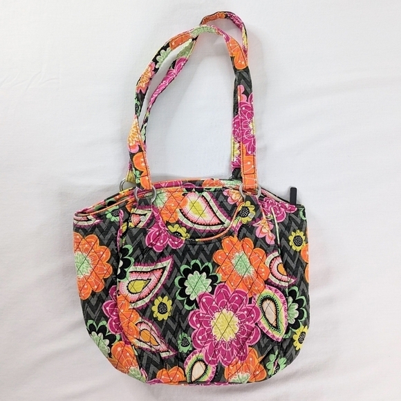 Vera Bradley Ziggy Zinnia Orange Pink Floral Shoulder Tote Bag - Picture 1 of 9